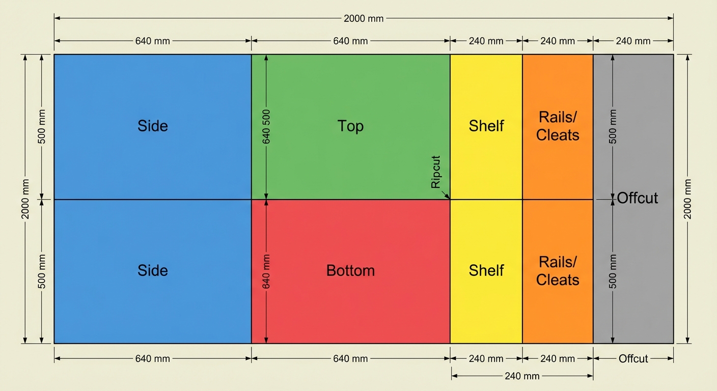 Cut plan on a 2×1 m sheet for one 600 mm module