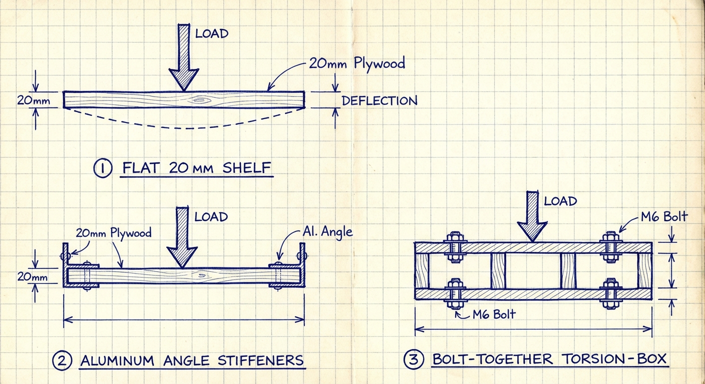 Comparison of shelf stiffness methods: flat, angle-stiffened, and torsion-box