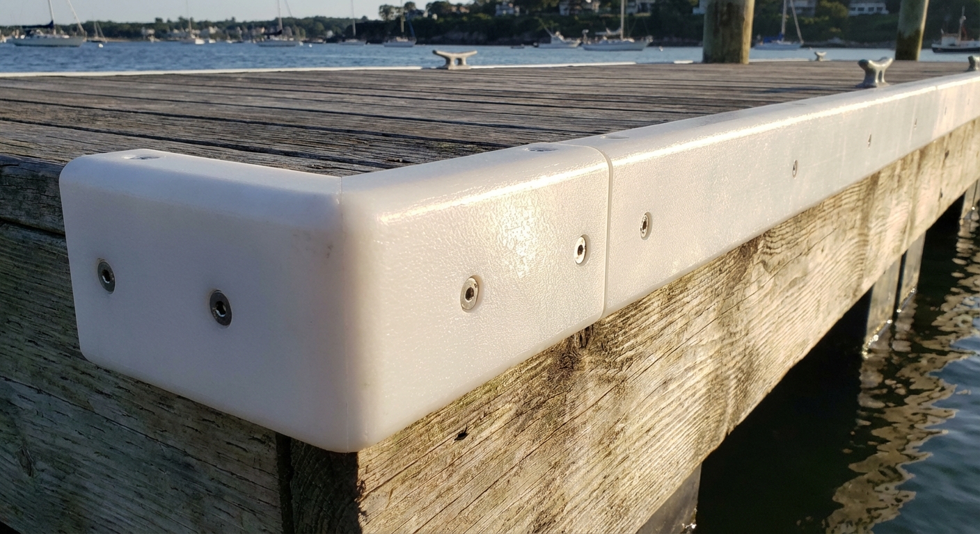 UHMW corner bumper and wear strip on a dock.