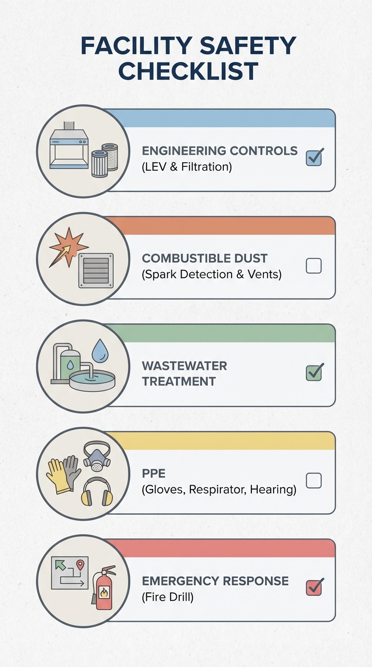 Checklist of best practices for safe plastic recycling operations.